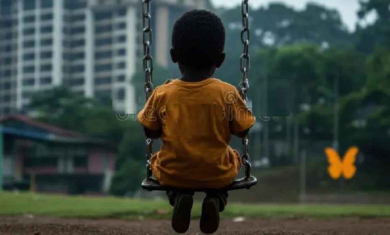 african child swing park urban background butterfly art 364273336 1