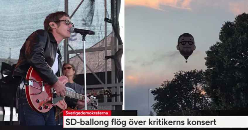 حزب SD يطلق بالون بصورة جيمي أكيسون في حفل لمغني سويدي مناهض لحزب SD 2 0