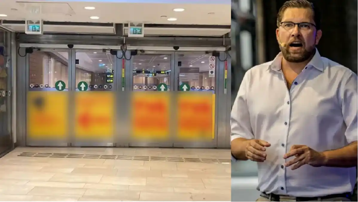 حزب SD ينشر دعاية في مترو ستوكهولم "تعيش على الإعانة ولا تتعلم السويدية؟ هذا الباب لك؟ 1 image 1